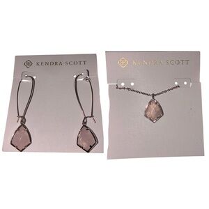 KENDRA SCOTT SET Genuine Rose Quartz Earrings & Pendant Necklace Classic NEW NWT